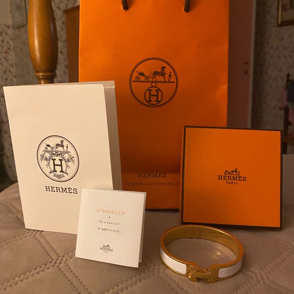 Hermès Clic H GM Bracelet (White & Gold)